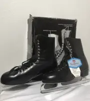 Excalibur Mens Ice skates black leather size 11 Vintage Complete With Box & Tags