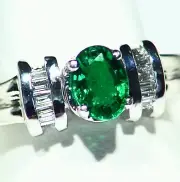 1.14CT 14K Gold Natural Emerald White Cut Diamond Vintage Halo Engagement Ring