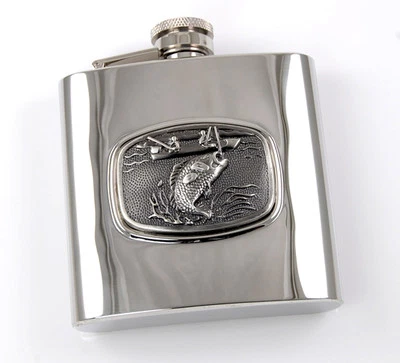 Brand New Mirror Polished "Fish" Stainless Steel Liquor Flask 6oz
