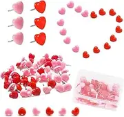 Xinghonyac 50 Pcs Push Pins, Heart Shaped Thumb Tacks with Storage Box, Love Heart Push Pins for Bulletin Board, Pin Board, Cork Board, Foam Board, Map Calendar, Fixed Document Photo (Pink, Red)