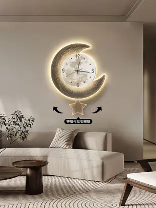 客廳掛鐘發光月球創意時鐘壁燈高級感餐廳背景牆鐘錶 (8.3折)
