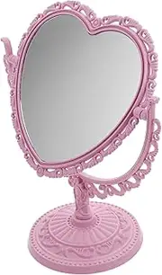 Baluue Rotating Vanity Mirror Vanity Desk European Style Tabletop Mirror Vintage Makeup Mirror Dresser Decoration Vintage Decor Make up Mirrors Heart Makeup Mirror Retro Pink Plastic