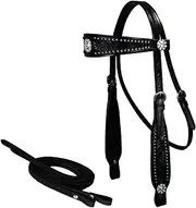 Tahoe Tack Midnight Black Browband Headstall with Split Reins Full Horse Size