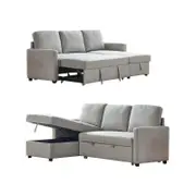 Foret 3 Seater Sofa Bed Modular Corner Pullout Lounge Storage Chaise Fabric Grey