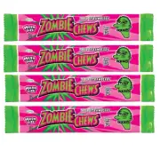 900545 4 x 28g BARS ZOMBIE CHEWS SOUR STRAWBERRY FLAV MEGA SIZE LOLLY CANDY