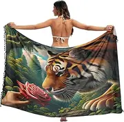 [RPLIFE] Animal Sniffs Rose Swimsuit Coverup Women Sarong, Summer Beautiful Swimsuit Wrap Sarong, Large, Animal Sniffs the Rose, Large