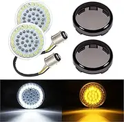 Vuzmode LED Turn Signal, 1157 Bullet Amber Turn Signal Lights White Running Bulbs, 2 Panel Smoke Lens Cover Compatible, for Harley, for Davidson, for Softail Dyna Sportster Touring Motorbike Signal L