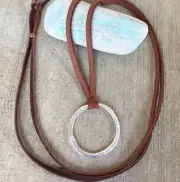 New Sundance Charm Necklace leather cord circle handmade artisan jewelry