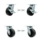 5 Inch Polyolefin Caster Set with Ball Bearings 4 Swivel Lock 2 Brake SCC