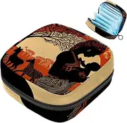 Period Bag,Sanitary Napkin Storage Bag,Ethnic Animal African Women,Tampon Holder for Purse