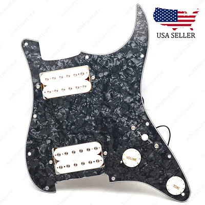Loaded Strat Pickguard Prewired HH Pickguard with Ceramic Pickups Black Pearl W