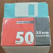 50 Pack of 3.5" Floppy Disks, IBM Formatted, NEW Unopened Package