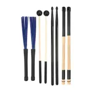 Drum Sticks Rods Mallets Brushes Set Drumsticks for Jazz Folk Kids Drummers