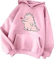 [Generic] Cute Printed Oversized Hoodies for Teen Girls Animals Print Hooded Sweatshirts Loose Fit Hoodies With Pocket Winter B-pink, B-pink, Large