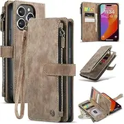 ELEPIK for iPhone 14 Pro Max Wallet Case with Card Holder, Kickstand, Wristlet for Women Men, Durable PU Leather Magnetic Wallet Phone Case for iPhone 14 Pro Max, Elegant Brown