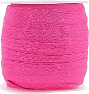 Mandala Crafts 5/8 Inch Hot Pink Fold Over Elastic Ribbon - 20 Yards FOE Foldover Stretchy Ribbon Band for Hair Ties, Headbands, Hair Bows, and Sewing Crafts