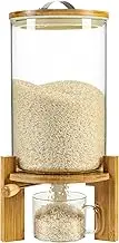 Vuinop Rice Dispenser, 8L Glass Food Storage Container with Airtight Lid and Wooden Stand, Modern-Rustic Style, Rice, Flour, Cereal, Grains Container, 9.65 inches (L) x 17.7 inches (H)
