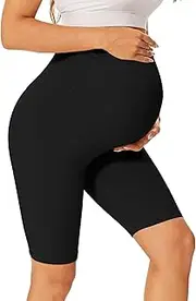 [UBCUTE] Women's Maternity Biker Shorts Over The Belly -8”High Waist Pregnancy Black Workout Yoga Shorts Comfy Running Activewear