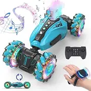 [EagleStone] 1:12 RC Stunt Car, 2.4GHz 4WD Remote Control Car with 360° Flips & Rotations, Sensor Toy Cars with LED Lights, All-Terrain RC Car for Kids and Adults, Boys and Girls(Blue)