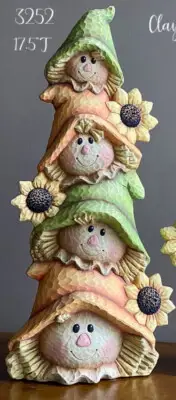 Ceramic Bisque ~~Ready to Paint ~~Scarecrow Head Stack