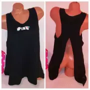 Victoria Secret PINK Tank Top Black Open Back Logo Sleeveless New