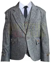 Scottish Grey Wool Argyll Kilt Jacket & Waistcoat- Men's Argyll Jacket For Sale