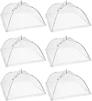 VOVOWOO 6-Pack Food Covers 17"x17" Pop-Up Mesh Food Tents - Collapsible Nylon Food Cover Mesh with Lace Trim, 6 Reusable Bug Nets for BBQs Picnics Camping Outdoor Parties (White)