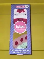 Totes Toasties Kids Slipper Socks W/ Tread Pink Hearts & Pink Unicorn 3-6 Yr