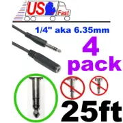 Lot4pk 25ft long 1/4"Stereo Male~Female Extension Audio/Headphone/PA Cable 6.3mm