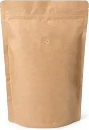 250g/8oz/½lb Kraft Paper Stand Up Coffee Bag Pouch. Round Bottom, Zip Lock, Degassing Valve and Heat Seal-able. Pack of 50