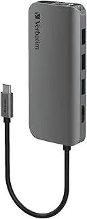 Verbatim Type C Hub with HDMI, RJ45, SD, microSD, 2X USB 3.0, USB 2.0 & Type C PD (100W)
