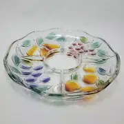 "New" Vintage Collectible Fruit Decor Glass Platter Chip & Dip Serving Dish
