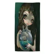 Fine Art Alchemical Girl Microcosm Seascape Ship Beach Towels Medium Large Extra Large