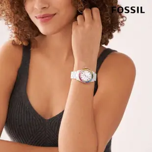 【FOSSIL 官方旗艦館】FB-01 漸變彩虹環刻七彩指針女錶 白色陶瓷錶帶手錶 37MM CE1129(母親節)