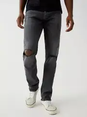 NEW TRUE RELIGION $179 MENS GENO SLIM JEANS IN FLATBUSH BLACK WORN 34/33