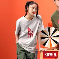 在飛比找momo購物網優惠-【EDWIN】男女裝 網路獨家↘狼嚎EDWIN短袖T恤(淺卡