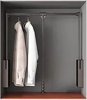 Pull Down Closet Rod for Hanging Clothes, Retractable Wardrobe Hanger for Cabinet Inside Width 26"~35", Aluminium alloy Tubing with Plastic Housing, 44 lb Weight Rating