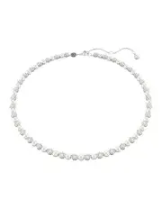 [Swarovski] Crystal Pearl Round Cut Rhodium Plated Matrix Tennis Necklace in White
