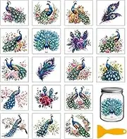 GLOBLELAND 18 Sheets Peacock Flowers Transfer Stickers 3.9x3.6inch Animals Colorful Transfer Decal Rub on Transfer for Cup Decal Vase Glass Art Crafts Decorations