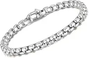 [VNOX] Box Chain Bracelet for Men Women - Simple Metal Mens Bracelets Square Rolo Link Round Box Chain Silver Stainless Steel Bracelets Jewelry Gifts for Boyfriend, no gemstone