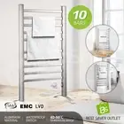 Electric Heated Towel Rail 10 Bars Rack Bathroom Warmer Free Standing Wall Mount