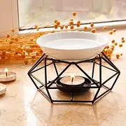 Essential Oil Burner Ceramic and Iron Wax Melter Black Candle Wax Warmer Tealight Candle Holder Aroma Diffuser for Home Bedroom Living Room Gifts & Decor