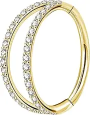 [OUFER] Double Row Diamonds Septum Piercing Jewelry Cartilage Earrings Stainless Steel Helix Earring Hoop Daith Ring with Shiny Clear CZ