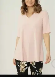 Nina Leonard V-Neck Elbow Sleeve Tunic, Size: 2X, Color: Tunic Blush