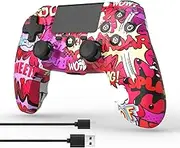 DYONDER Kabelloser Controller für PS4, kabelloses Remote-Gamepad mit/Dual-Vibration/6-Achsen-Bewegungssensor/Audiofunktion, Game-Controller weitgehend kompatibel mit PS4/PC/iOS (Graffiti)