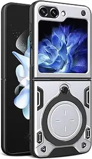 Compatible with Samsung Galaxy Z Flip5 Cover,Compatible with Samsung Galaxy Z Flip5 5G SM-F731 Car Mount Magnetic 2 in 1 Case White
