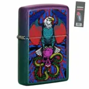 Zippo 49600 Eagle Snake Skull Design Iridescent Pocket Lighter + FLINT PACK
