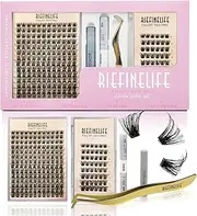 Spiky Cluster Lashes, Wispy 8-18mm DIY Eyelash Extensions Kit, C and D Curl Pro Cluster & Individual Lashes with Bond, Remover, Applicator, Tweezers,Eyelashes Clusters Kit for Home and party (Black-Volume)
