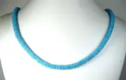 Lyn's Jewelry Bright Light Blue Glass Seed Bead Crocheted Necklace