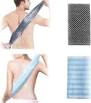 2 Pack Back Scrubber for Shower Bath, Exfoliating Body Scrubber, Japanese Scrub Wash Cloth, Exfoliating Washcloth Towel for Men Women, Body Exfoliator Loofah Luffa Sponge Net Rag Back Washer (Checkered & Blue)